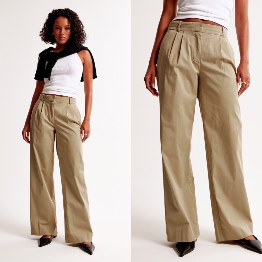 ABERCROMBIE & FITCH Ultra Wide Leg Tailored Twill Pants Women's Size 4/27 Khaki